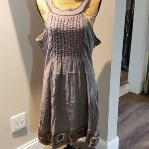 Olive summer dress with beautiful brown beads